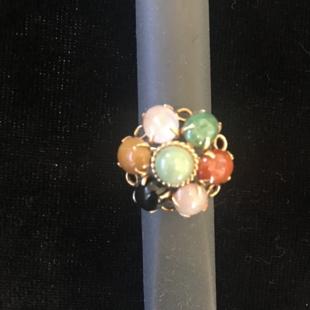 Multi-Colored Jade Cluster Ring with 14K Gold Setting